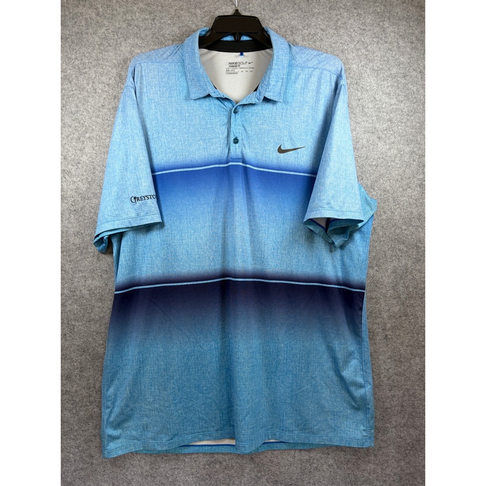 Nike Golf Mens‎ Dri-FIT Blue Gradient Stripe Polo Shirt XXL Greystone Logo